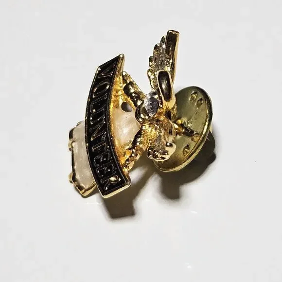 Volunteer Angel Ribbon Rhinestones Pin Gold Tone Lapel Enamel Collectible - Picture 6 of 9
